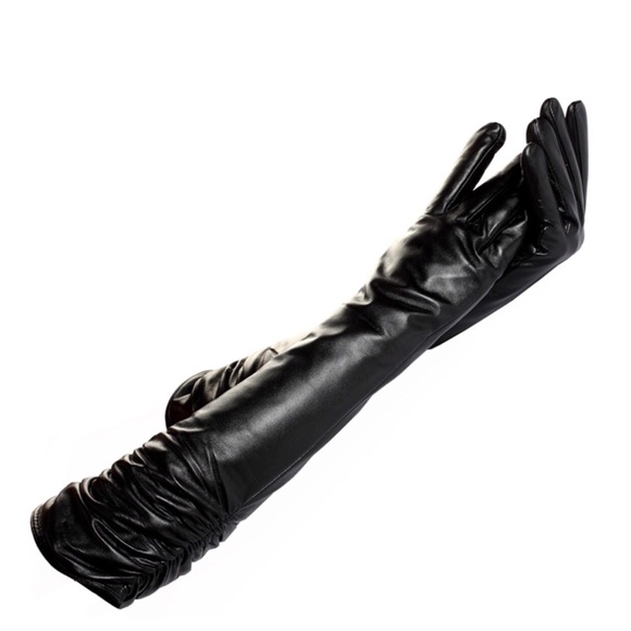 Accessories - Leather Cashmere Lined Ruched Gloves C16